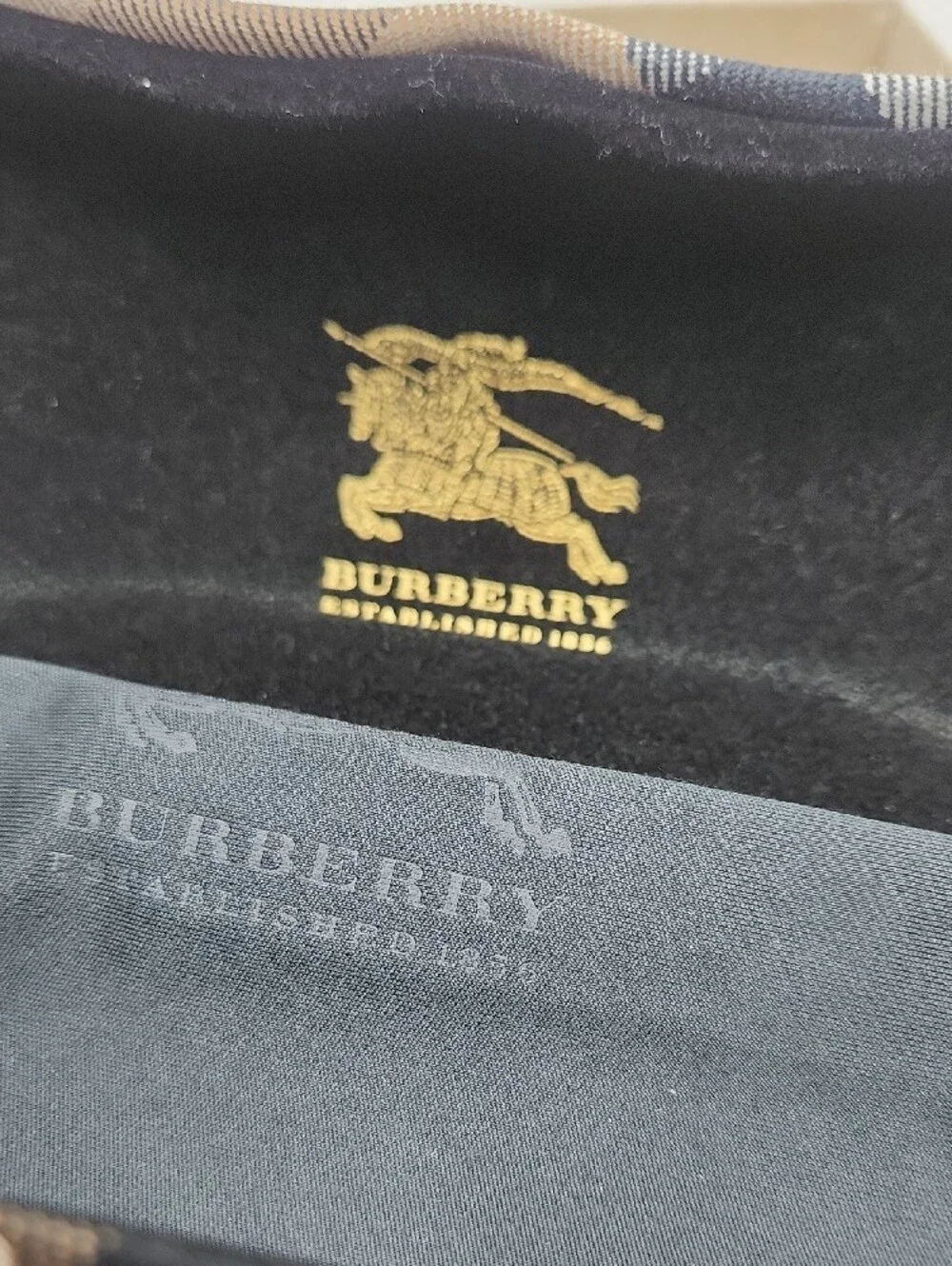Burberry Black and Beige Plaid Eyewear Case with Branded Cloth